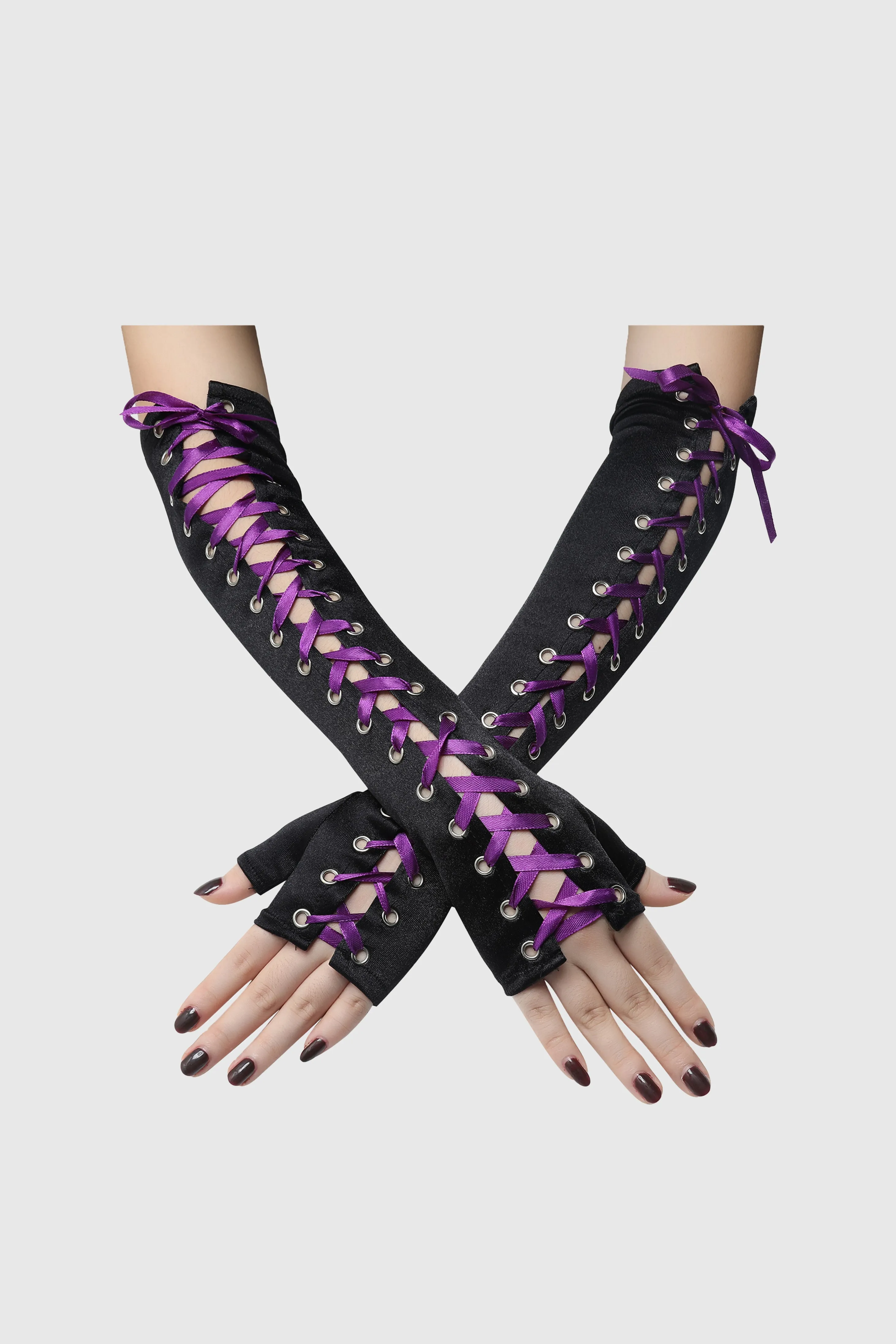 14.56" Vintage Lace Up Fingerless Gloves