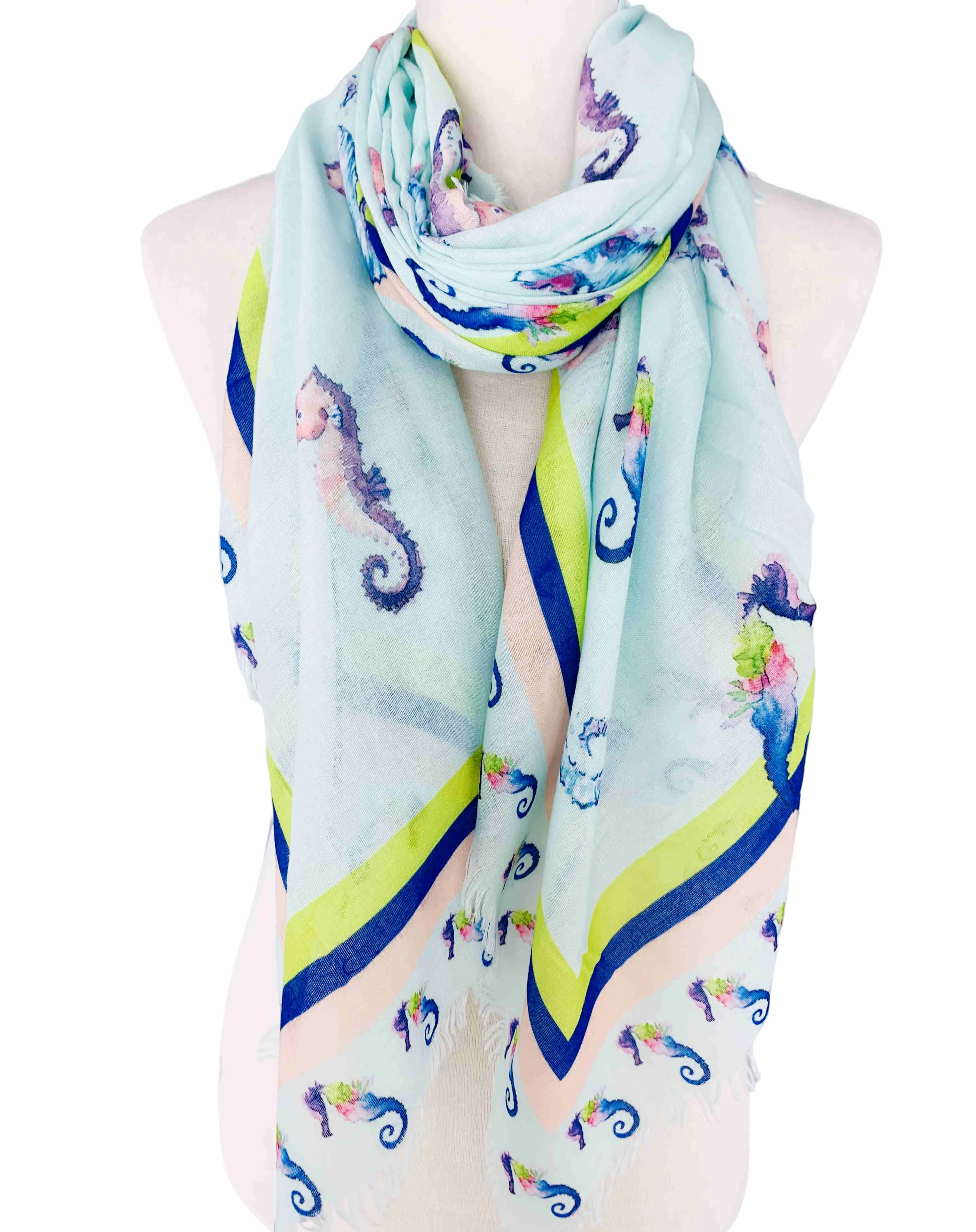 2 Colors--JC021131 Colorful Seahorses Scarf/Shawl