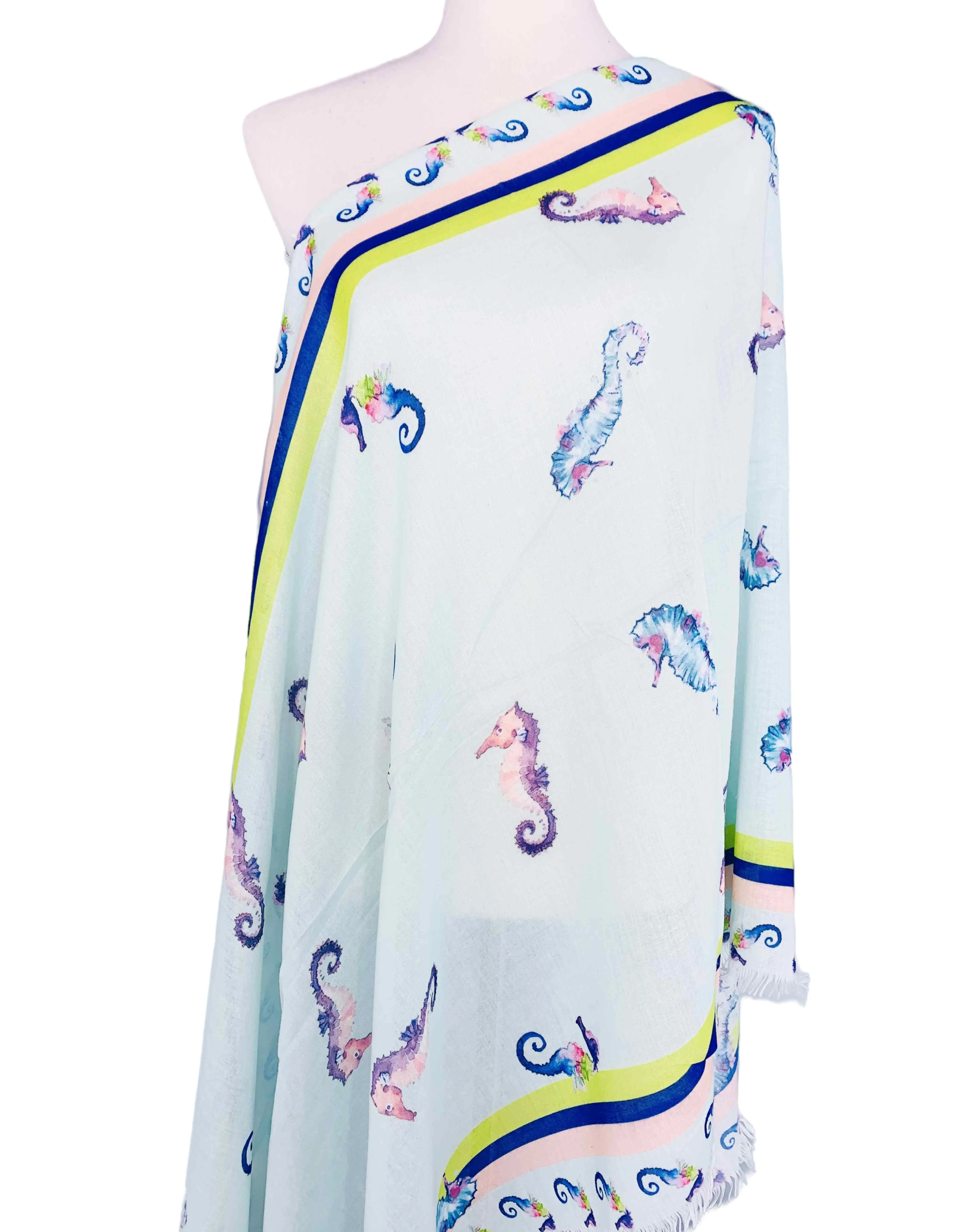 2 Colors--JC021131 Colorful Seahorses Scarf/Shawl