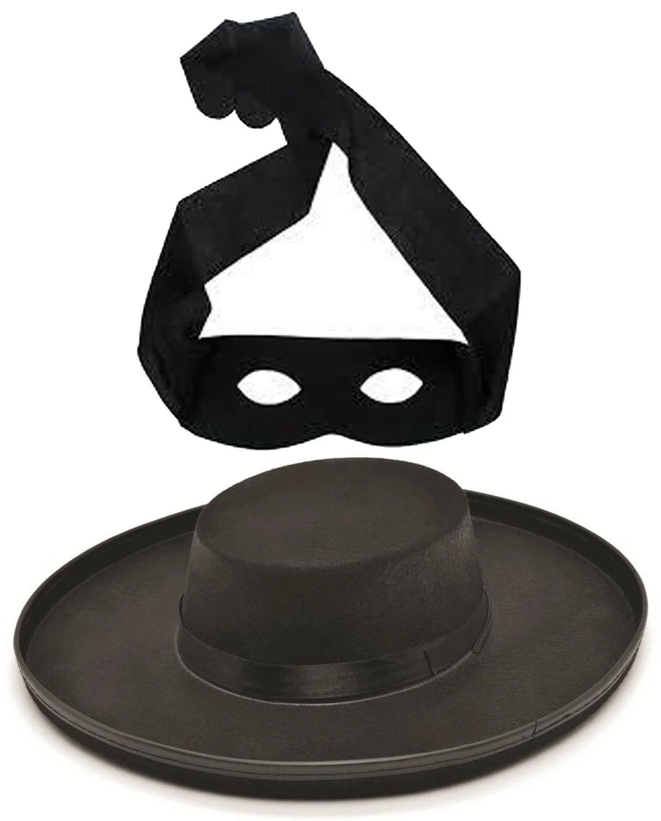 Adults Black Bandit Zorro Felt Budget Hat & Mask Men’s Spanish Fancy Dress Set