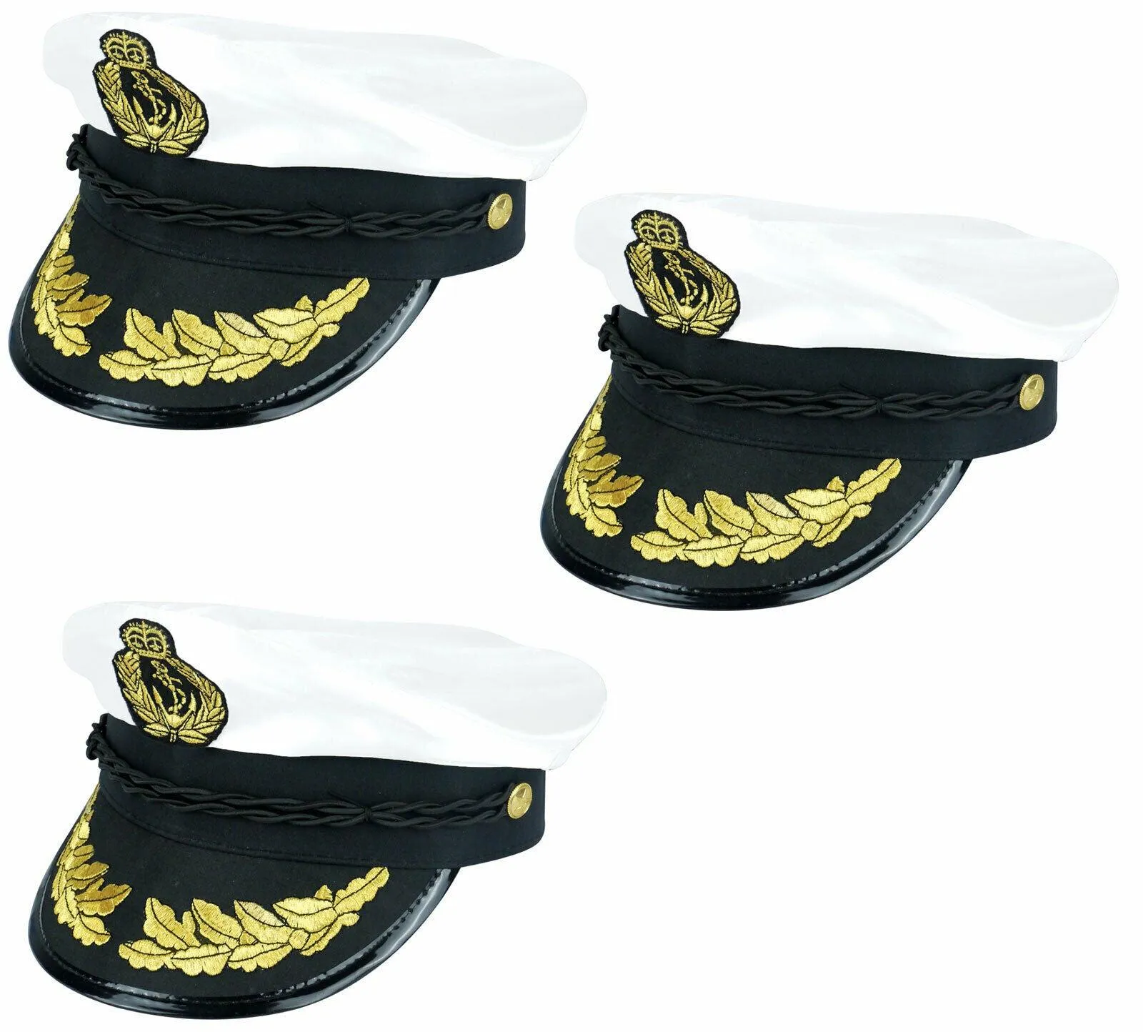 Adults Quality White Satin Captains Hat Naval Officer Fancy Dress Party Cap Lot