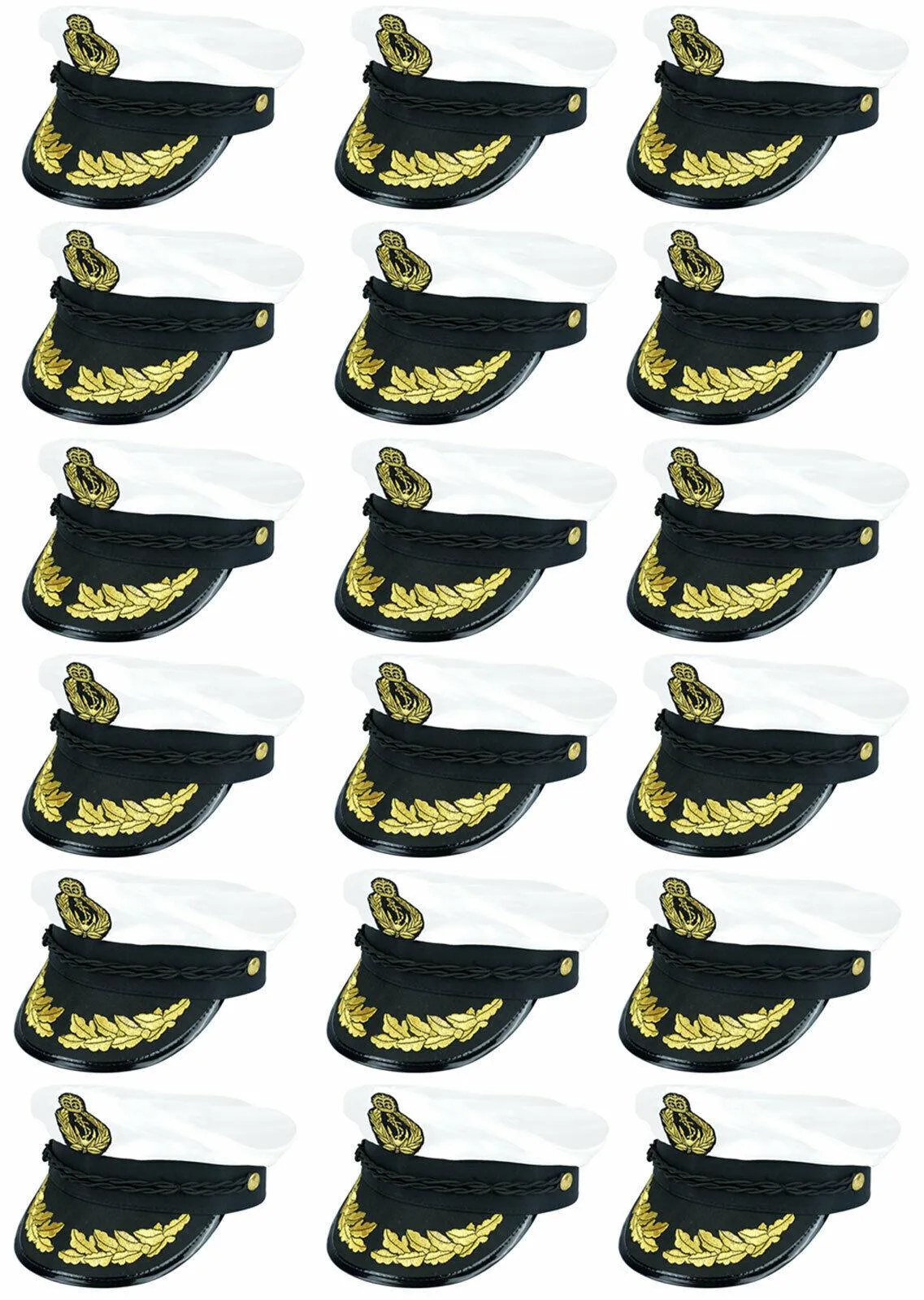 Adults Quality White Satin Captains Hat Naval Officer Fancy Dress Party Cap Lot