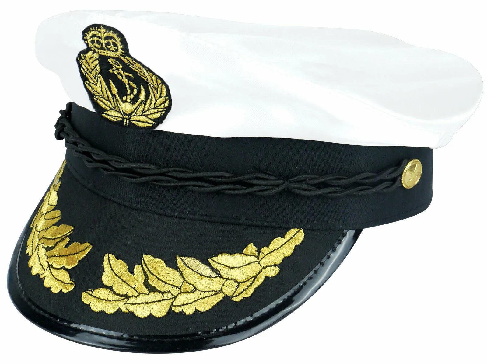 Adults Quality White Satin Captains Hat Naval Officer Fancy Dress Party Cap Lot