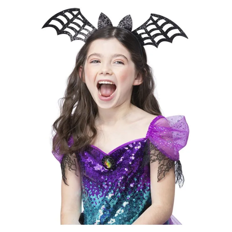 Bat Headband Black Glitter Child Purple