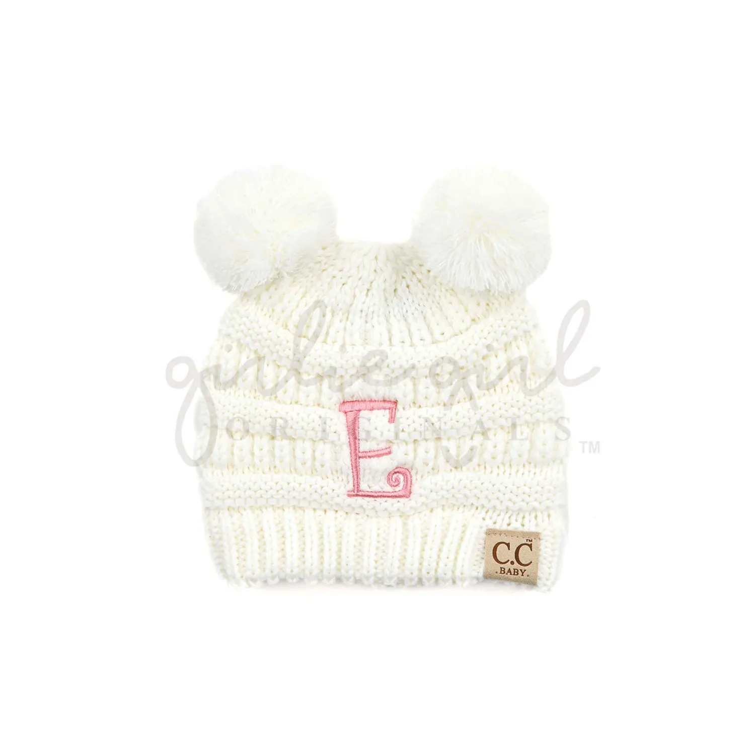 BJ-IN-BABY Initial Pom Pom Beanie Ivory