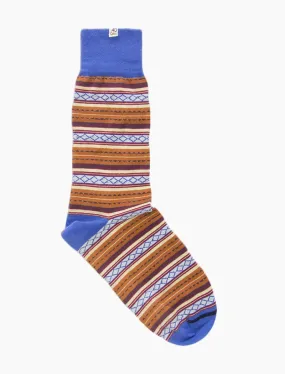 Blue Detailed Multi Striped Organic Cotton Socks