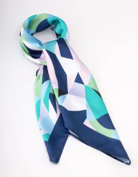 Blue Fabric Geometric Printed Scarf