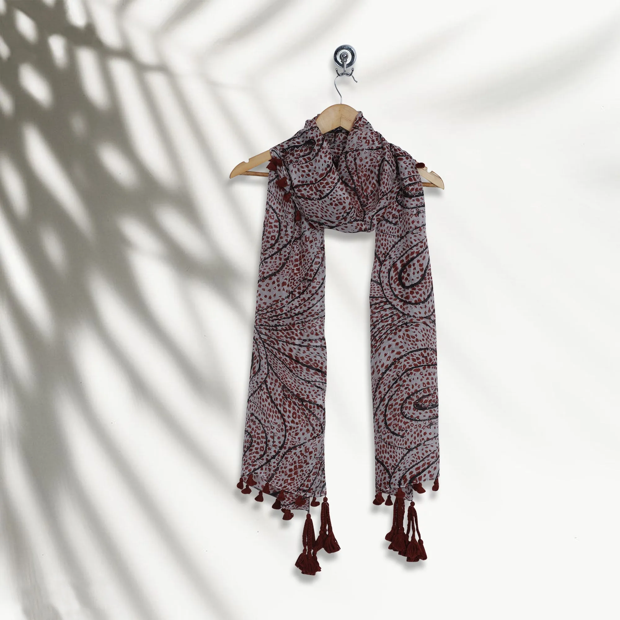 Brown-White Color Printed Silk Stole