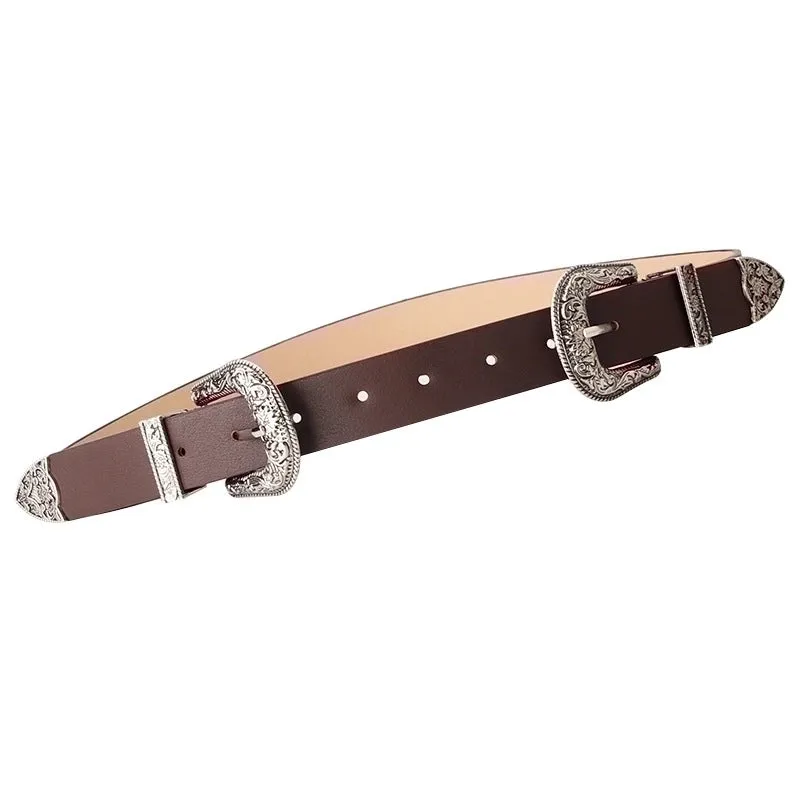 Casual Retro Solid Color Pu Leather Alloy Women's Leather Belts