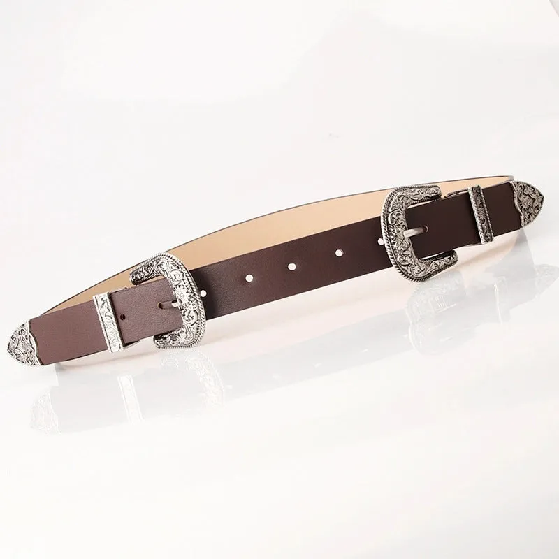 Casual Retro Solid Color Pu Leather Alloy Women's Leather Belts