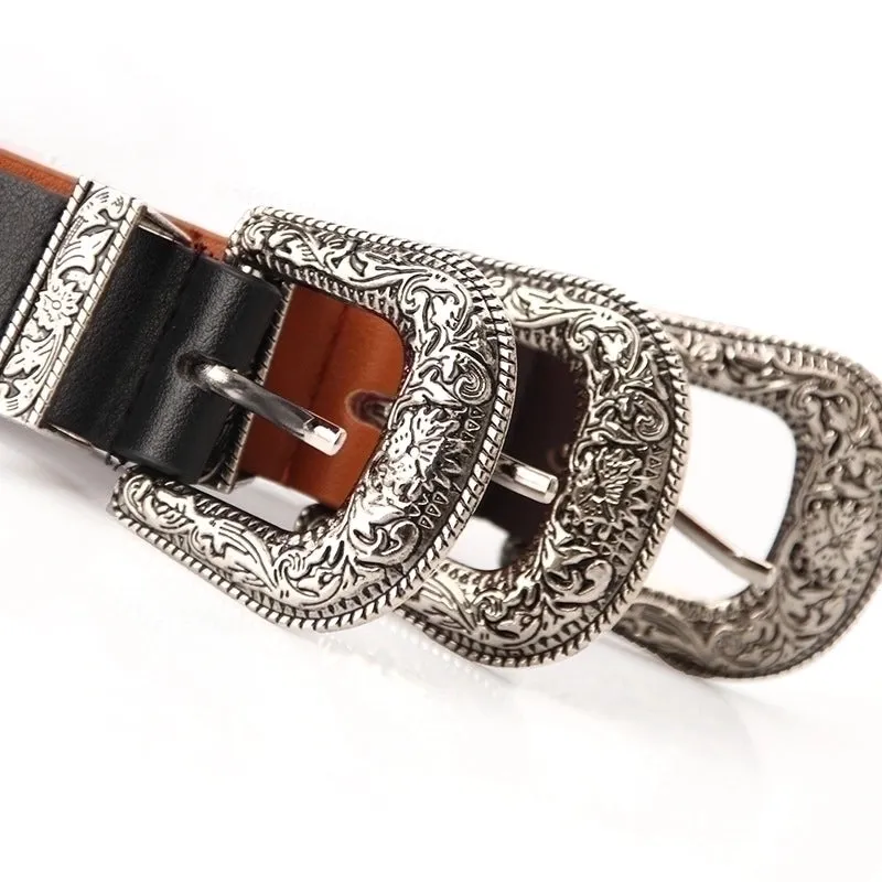 Casual Retro Solid Color Pu Leather Alloy Women's Leather Belts