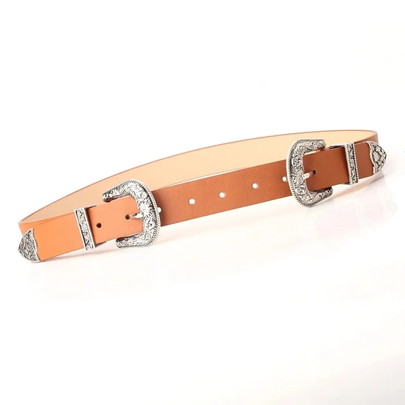 Casual Retro Solid Color Pu Leather Alloy Women's Leather Belts