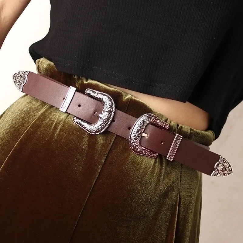 Casual Retro Solid Color Pu Leather Alloy Women's Leather Belts