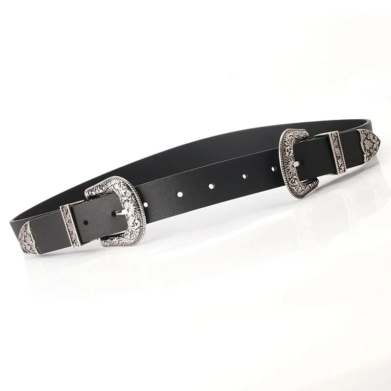 Casual Retro Solid Color Pu Leather Alloy Women's Leather Belts