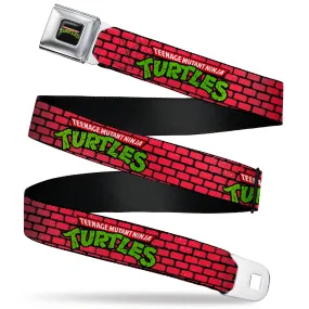 Classic TEENAGE MUTANT NINJA TURTLES Logo Seatbelt Belt - TEENAGE MUTANT NINJA TURTLES Brick Title Logo Red Webbing