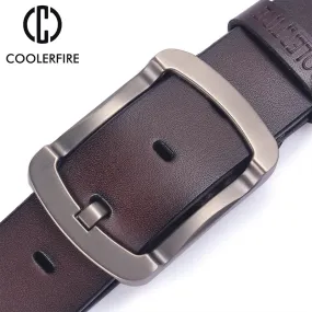 Coolerfire cowhide genuine leather black jeans strap vintage men belts