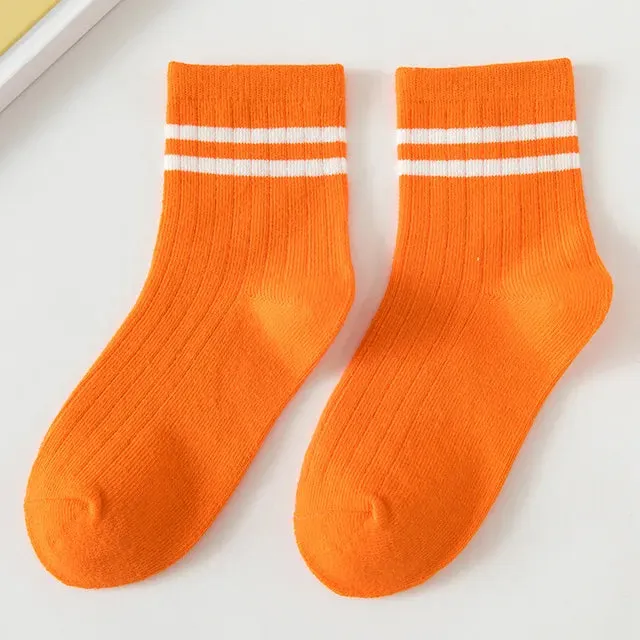 Cotton Children Socks Retro Kids Socks Stripe Boys Girls White School Socks Two Striped Short Casual designer