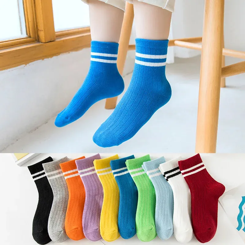 Cotton Children Socks Retro Kids Socks Stripe Boys Girls White School Socks Two Striped Short Casual designer