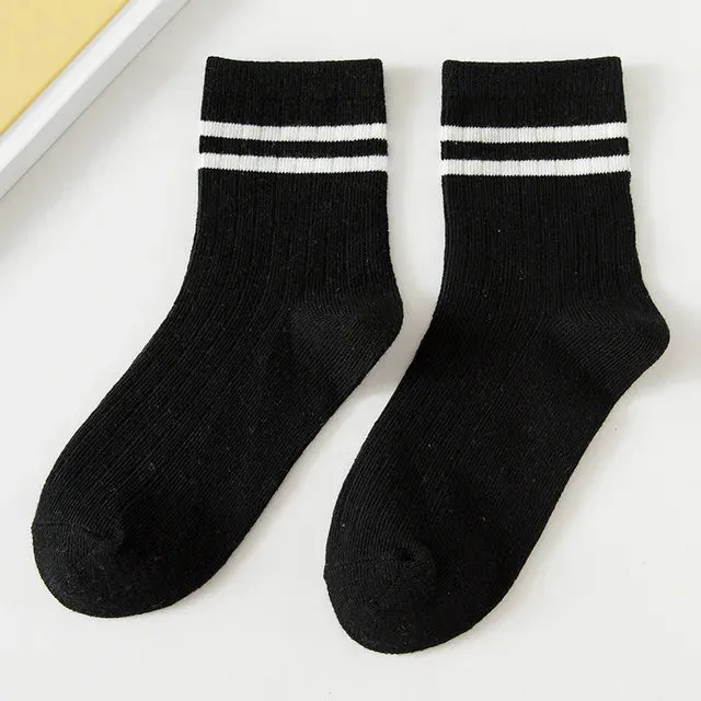 Cotton Children Socks Retro Kids Socks Stripe Boys Girls White School Socks Two Striped Short Casual designer