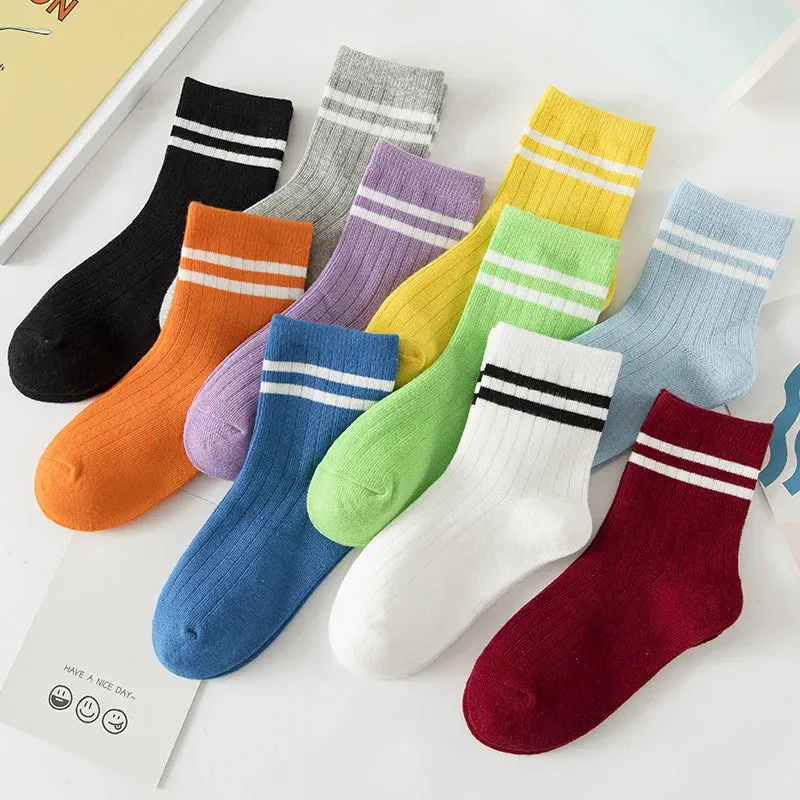 Cotton Children Socks Retro Kids Socks Stripe Boys Girls White School Socks Two Striped Short Casual designer