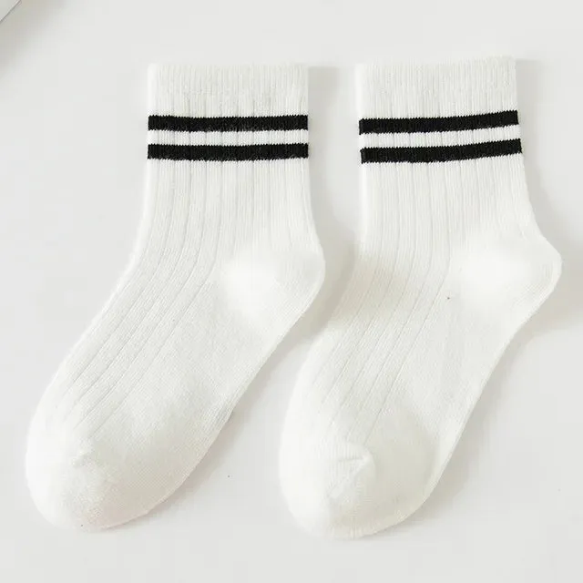 Cotton Children Socks Retro Kids Socks Stripe Boys Girls White School Socks Two Striped Short Casual designer