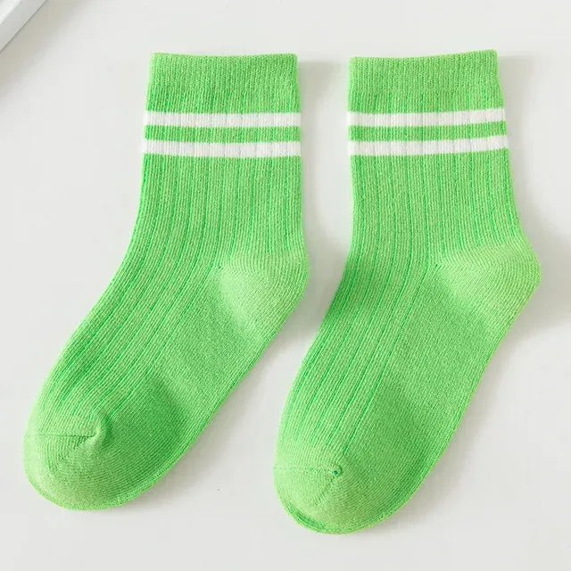 Cotton Children Socks Retro Kids Socks Stripe Boys Girls White School Socks Two Striped Short Casual designer