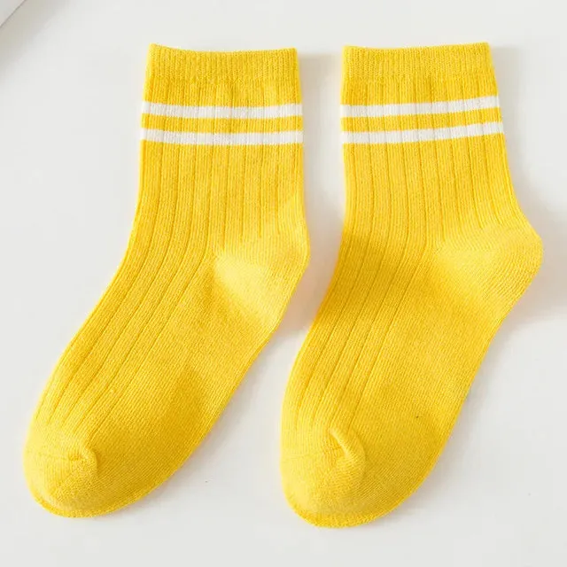 Cotton Children Socks Retro Kids Socks Stripe Boys Girls White School Socks Two Striped Short Casual designer