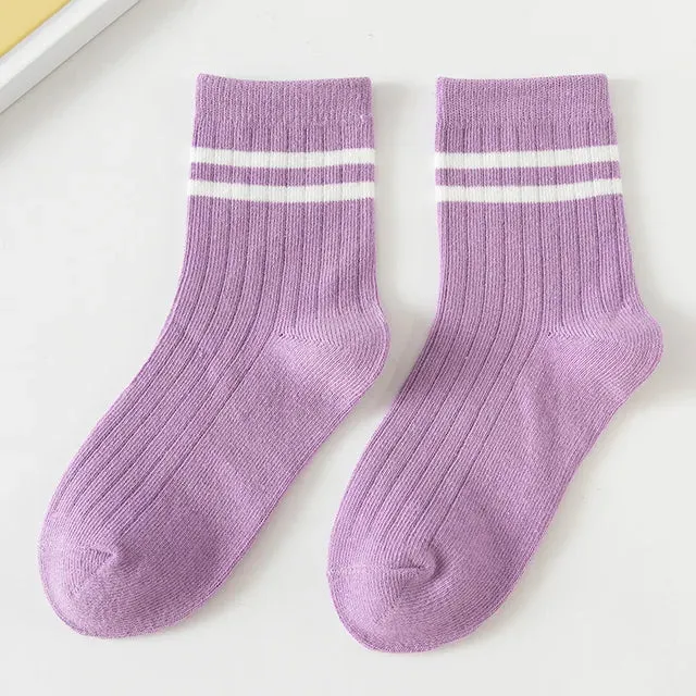 Cotton Children Socks Retro Kids Socks Stripe Boys Girls White School Socks Two Striped Short Casual designer