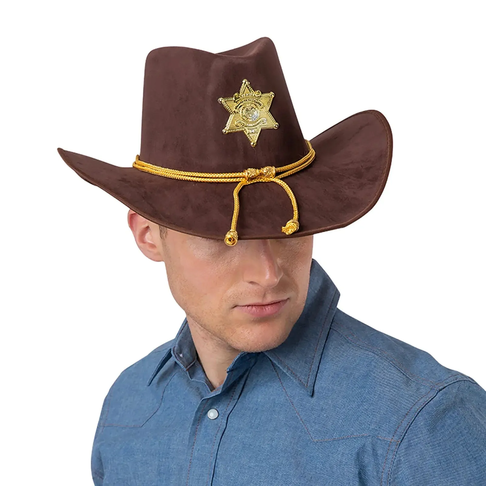 Deluxe Suede Sheriff Hat Brown Depute Star Fancy Dress