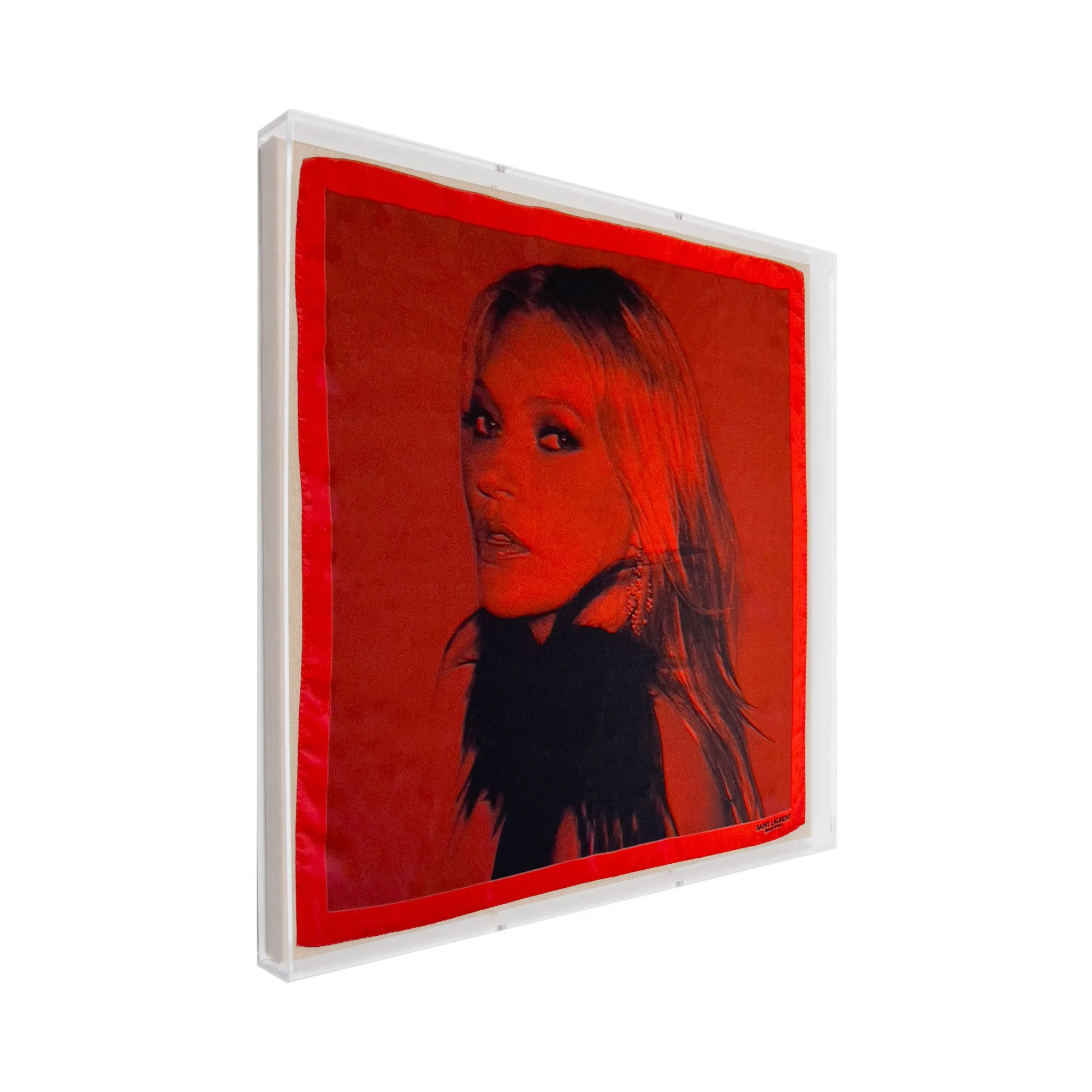 Framed Saint Laurent Rive Droite Self Service Scarf in a 24x24x2 Shadowbox