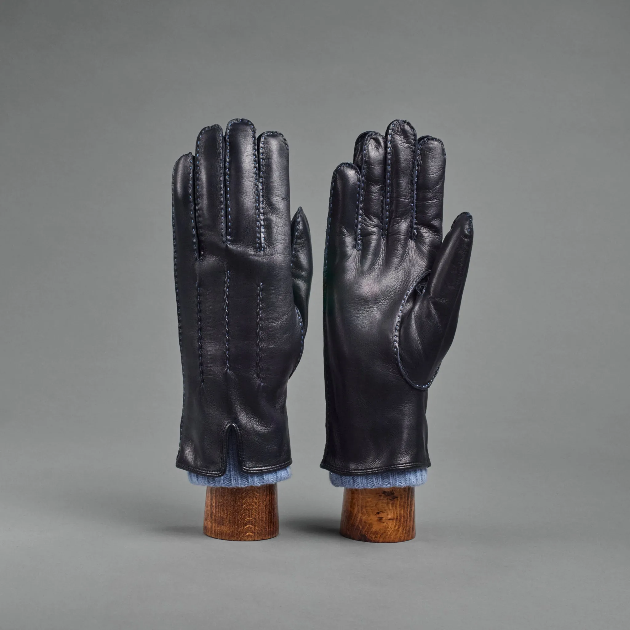 Gentlemen's Gloves from Dark Blue Hair Sheep Nappa lined with Cashmere