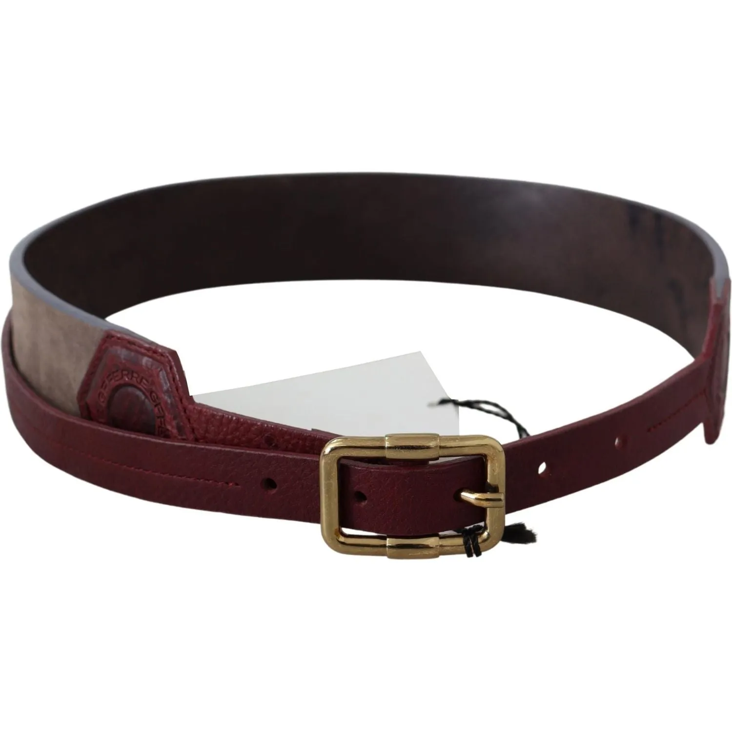 GF Ferre Elegant Brown Leather Belt with Gold Buckle