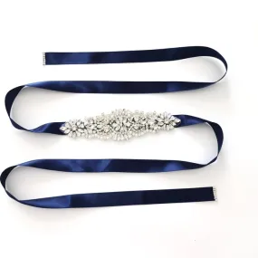 Girls Diamante Sash Belt - Navy Blue