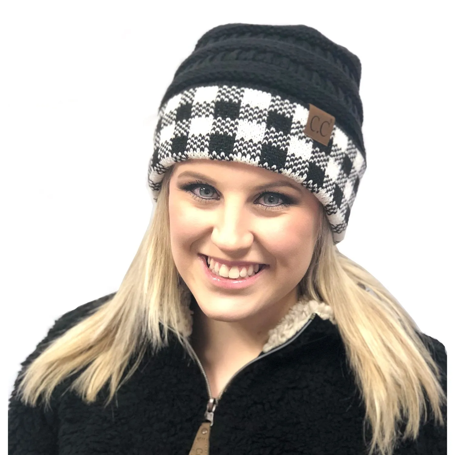 Hat-17 BUFFALO PLAID BLACK WHITE/BLACK