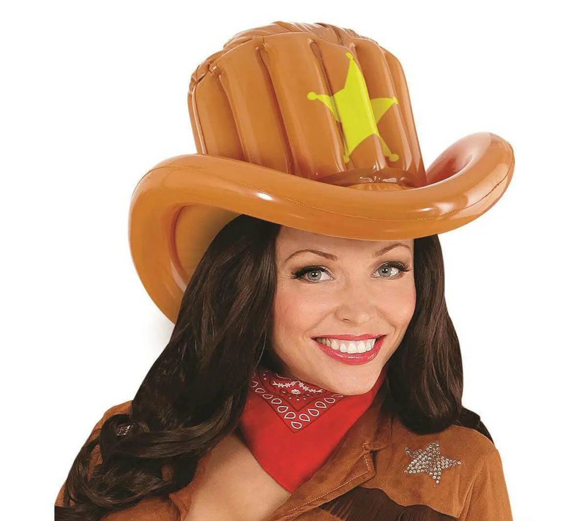 Inflatable Brown Cowboy Hat Blow Up Wild West Sherriff Fancy Dress Party Hat