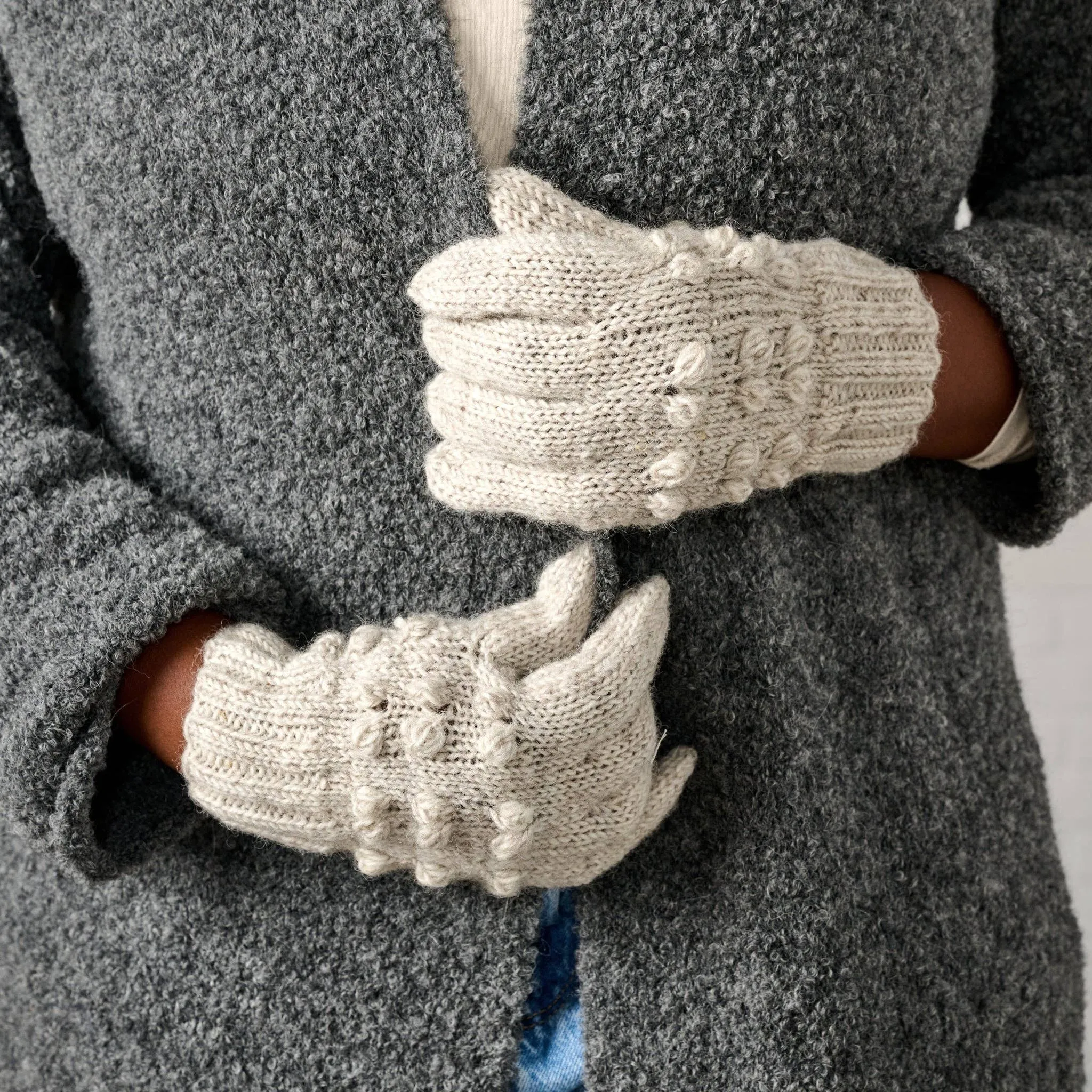 Ivory Knobby Wool Gloves