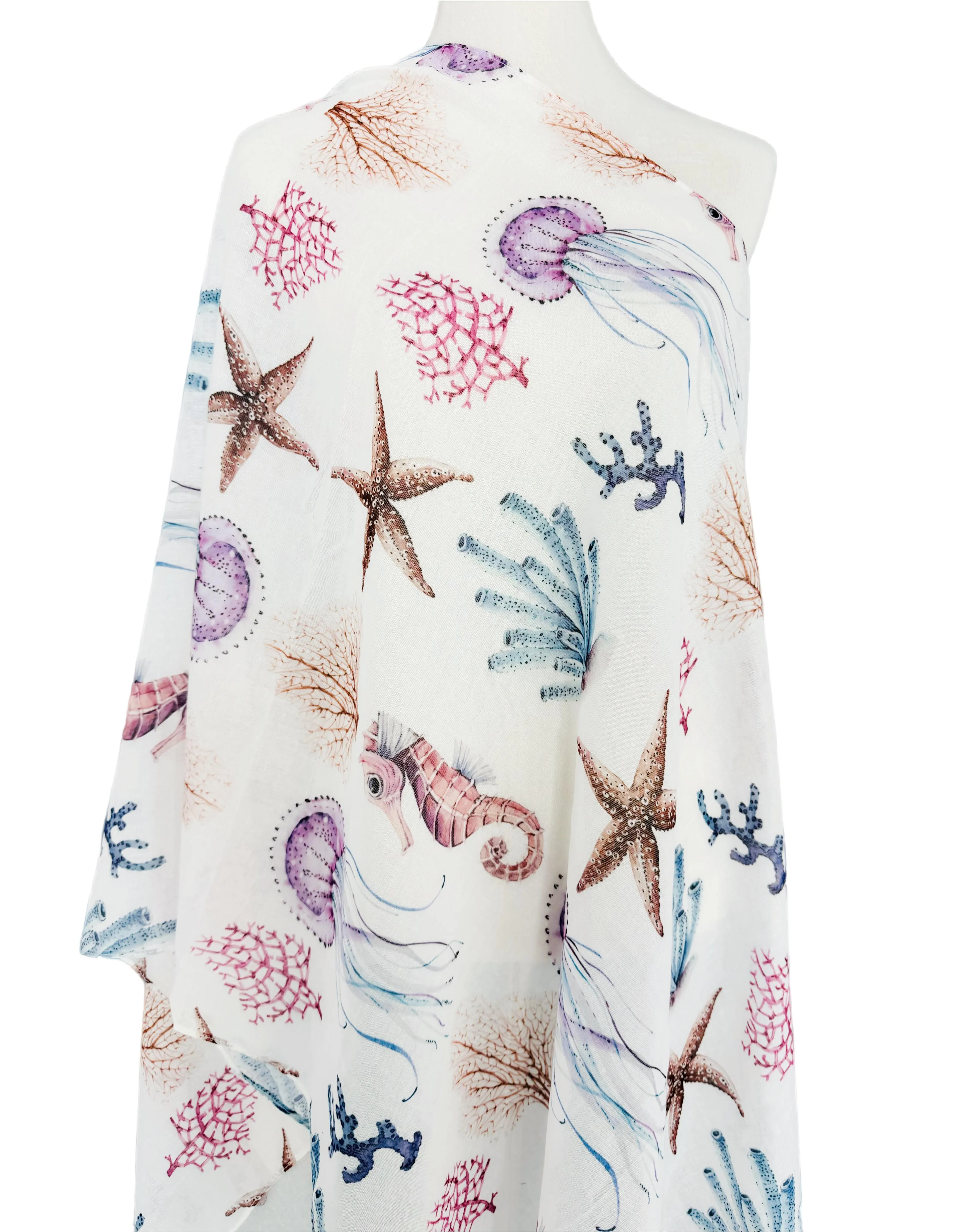 JC022851 White-Multi Sea Life Scarf