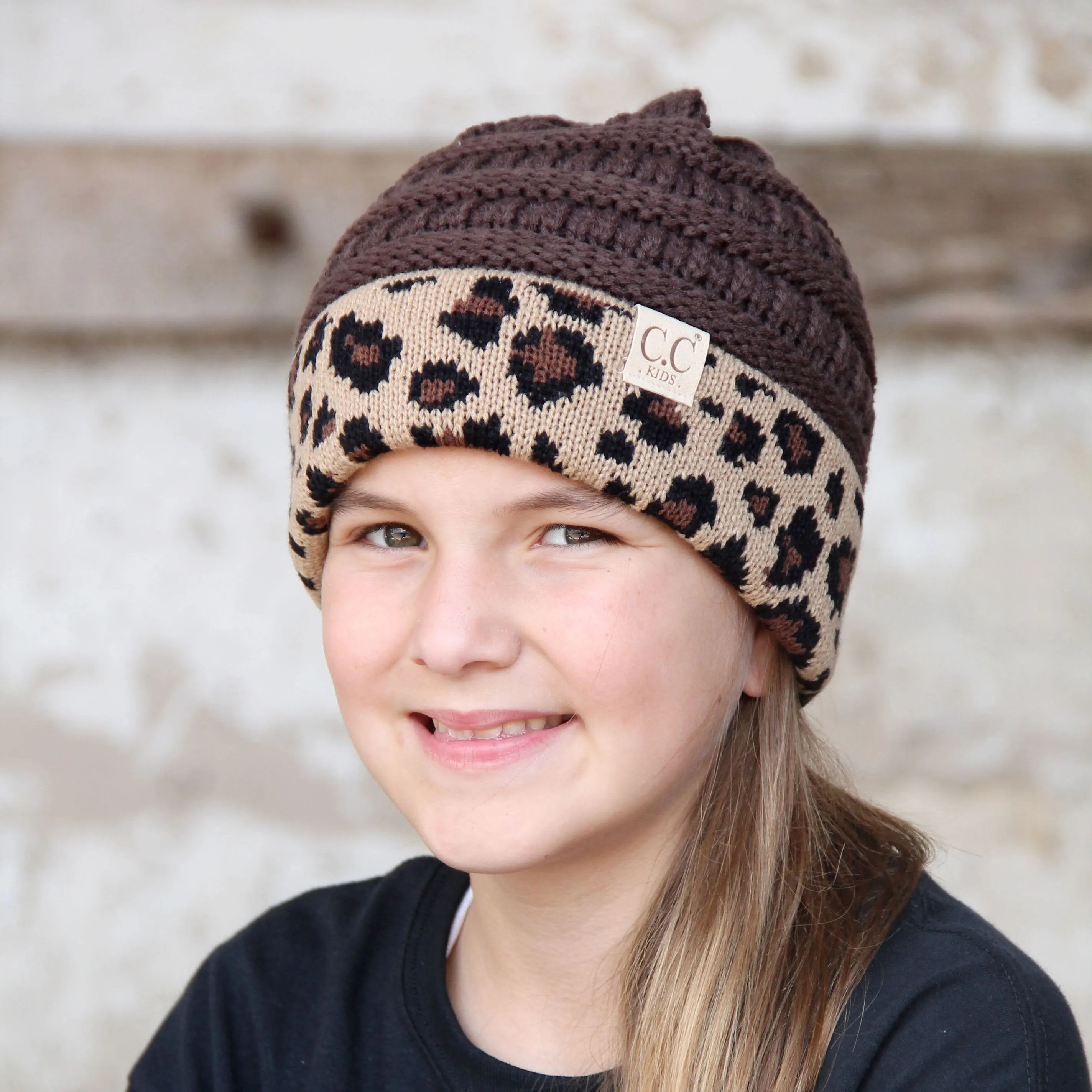 KID-45 Brown Leopard Youth Beanie