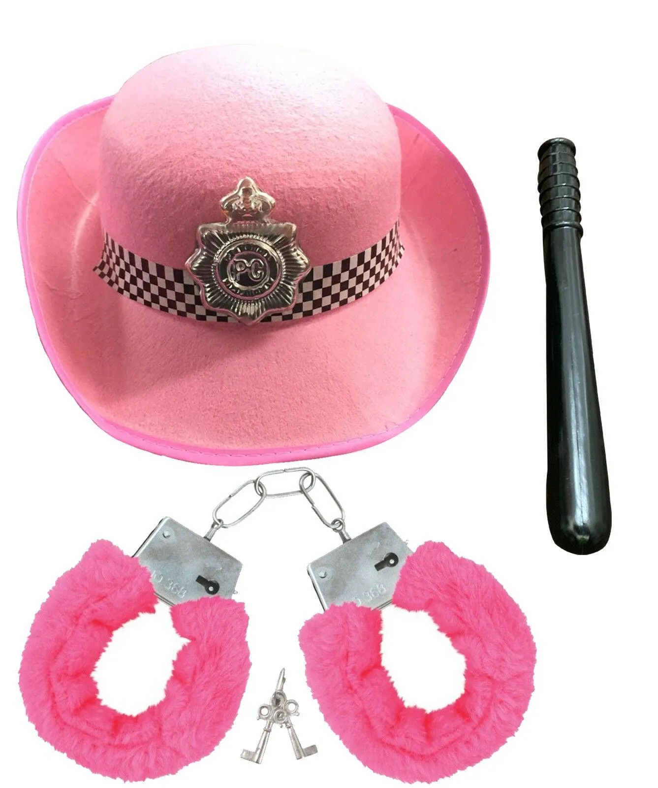 Ladies Police Constable Pink Hat Handcuffs Truncheon Hen Night Fancy Dress