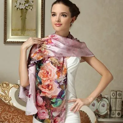 Long Women's Silk Luxury Shawl Scarf