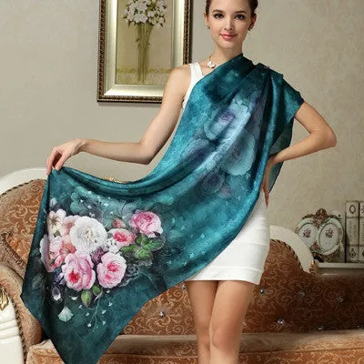 Long Women's Silk Luxury Shawl Scarf