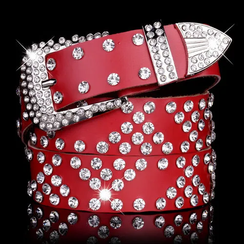 Luxury Elegant Diamond Leather Belt Vintage Female