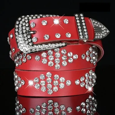 Luxury Elegant Diamond Leather Belt Vintage Female