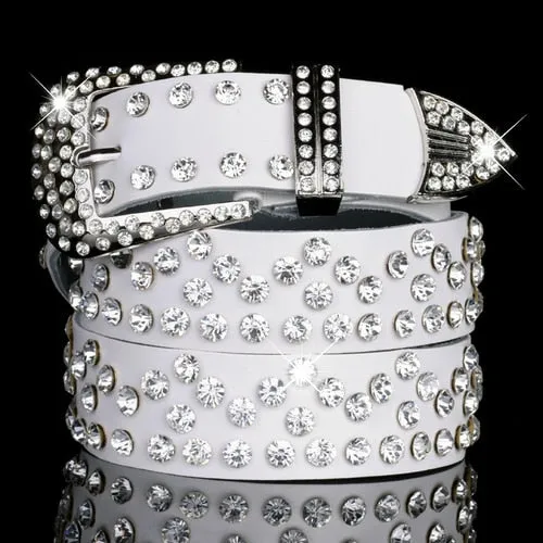 Luxury Elegant Diamond Leather Belt Vintage Female