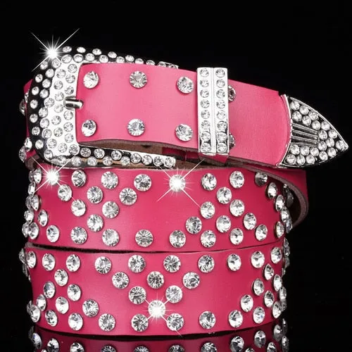 Luxury Elegant Diamond Leather Belt Vintage Female