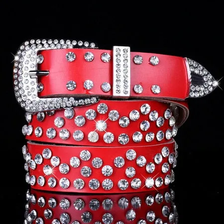 Luxury Elegant Diamond Leather Belt Vintage Female