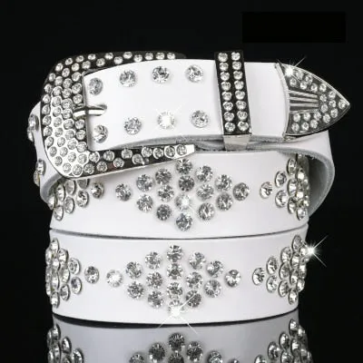 Luxury Elegant Diamond Leather Belt Vintage Female