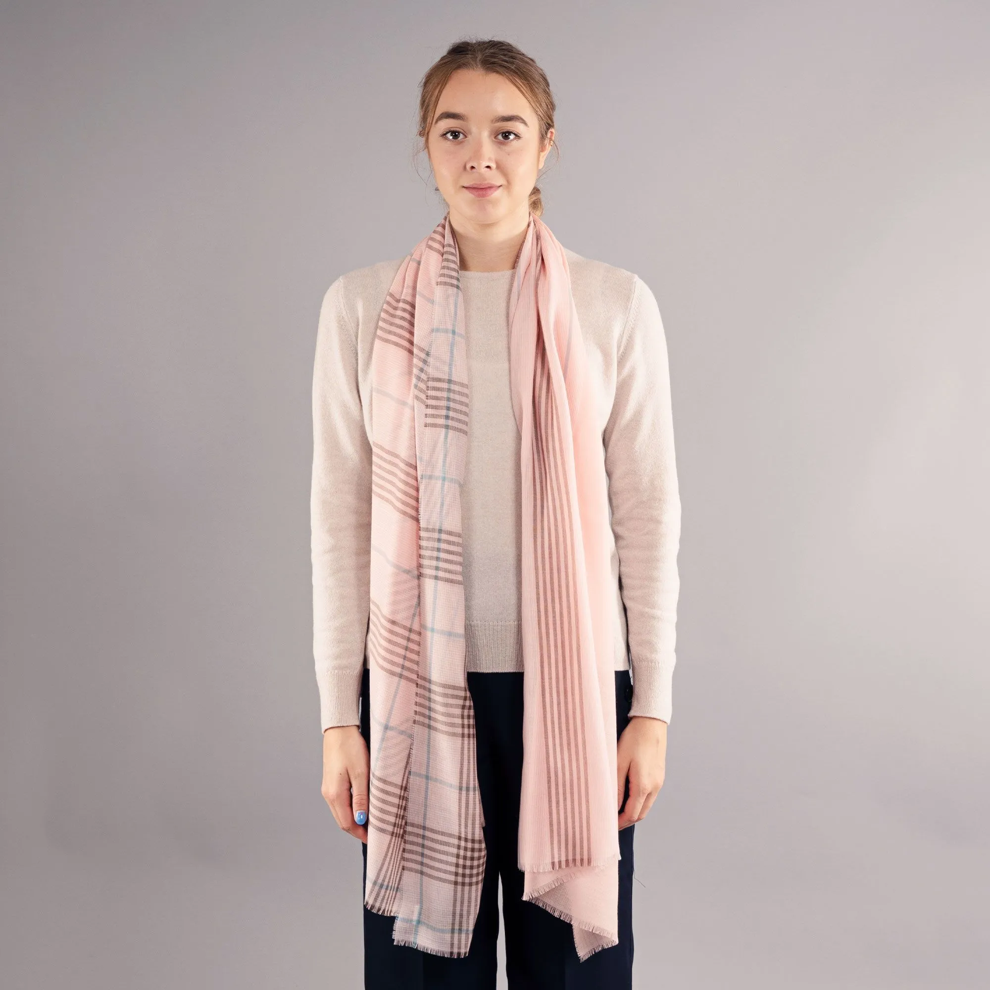 Luxury Extra Fine Merino Stole Dalry Opal Check