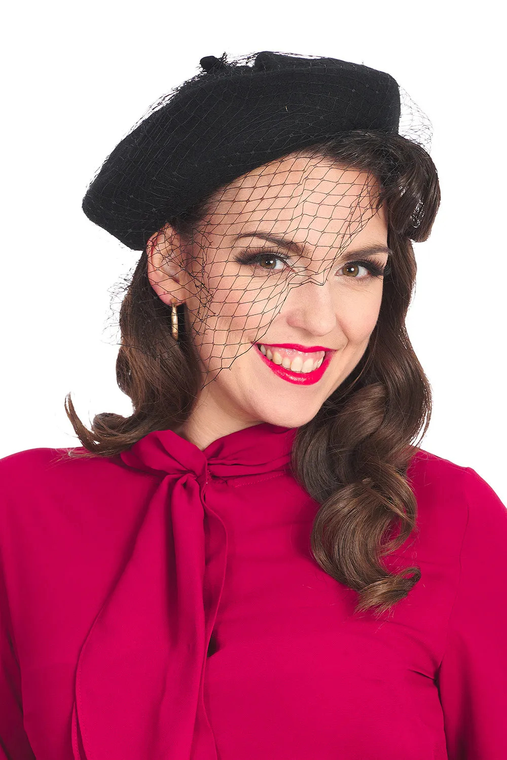 Maggie Beret with Netting in Black by Banned Apparel