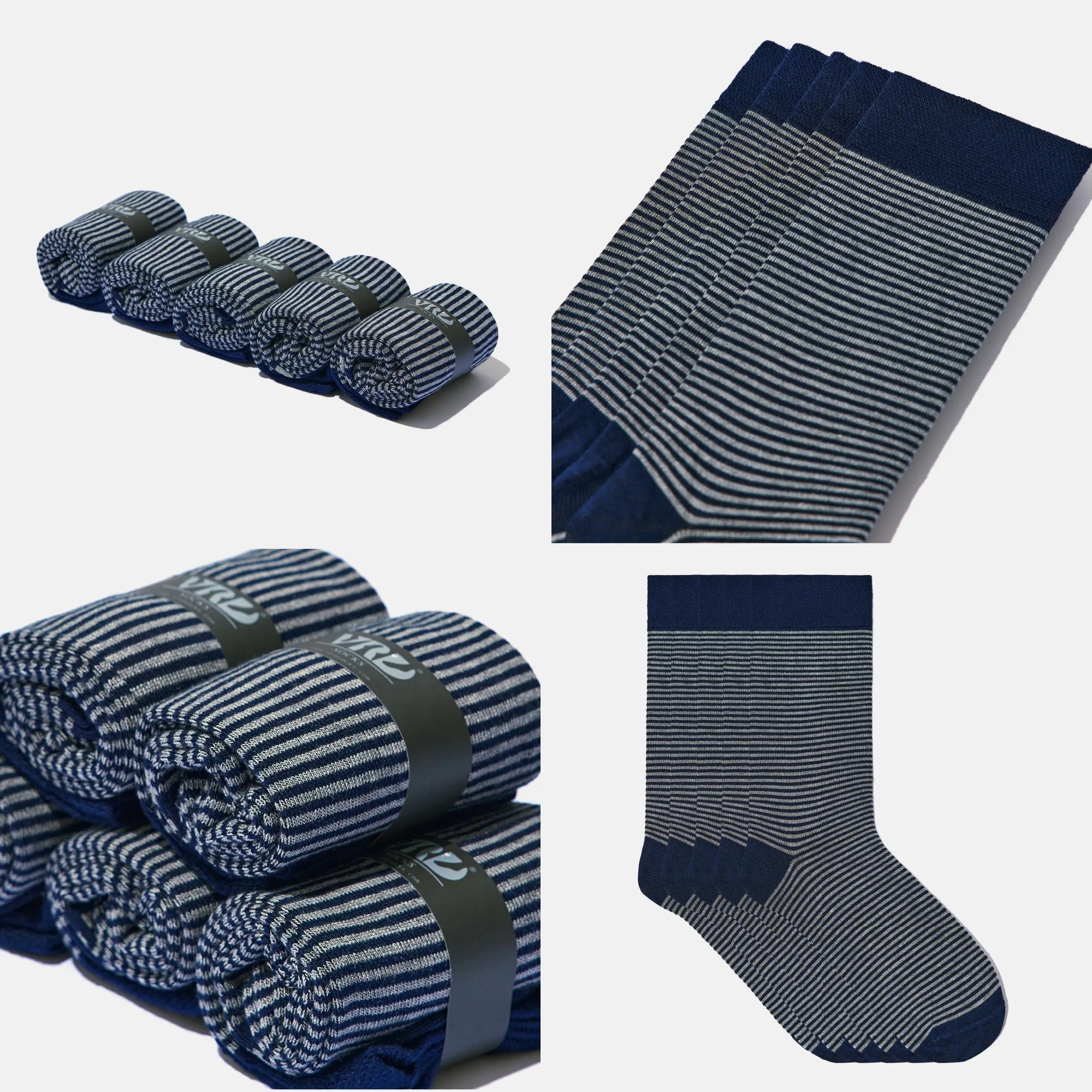 Men's Bamboo Dress Socks • Striped Pack of 1/3/5 Pairs • Blue Navy